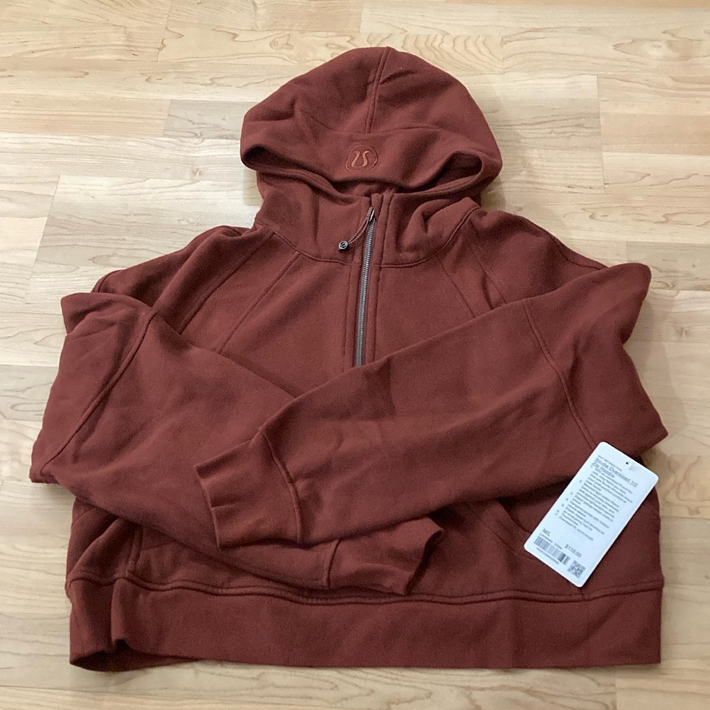 Date brown Scuba oversized 1/2 zip hoodie
